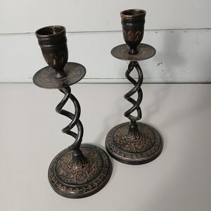 Elegant Etched Spiral Candle Holders